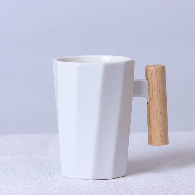 Nordic Wooden Handle Ceramic Mug Office Cup Creative Holiday Event Gift