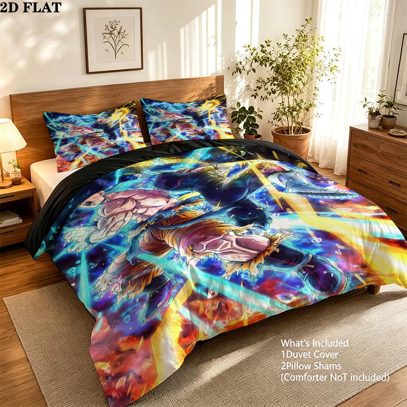 Dragon Ball Super Pattern Bedding Quilt Set Quilt Cover Pillowcase Home Birthday Gift(1 * duvet cover + 2 * pillowcase, without core)