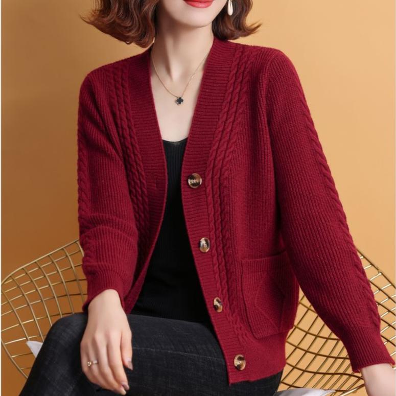 Женский вязаный кардиган, свитер, куртка, весна-осень, короткий однотонный трикотажный кардиган с V-образным вырезом