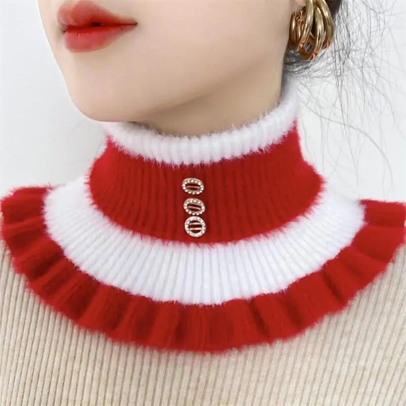 2025 New Knitted Stripe Lapel Collar Warmth Neck Cover for Women Thickened Imitation Mink Velvet Fake Collar Neck Scarf