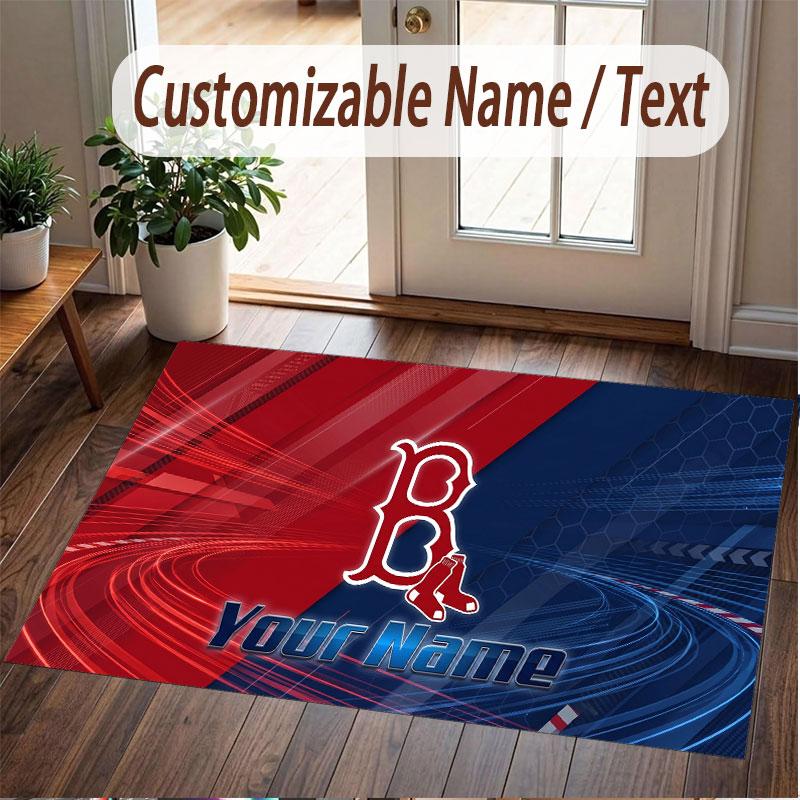 Custom Rug Boston Red Sox Pattern Print Name Text Soft Non‑Slip Floor Carpet for Home Indoor Decoration