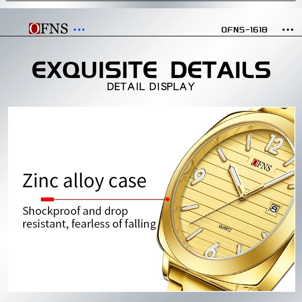 OFNS Модные тонкие мужские кварцевые часы Водонепроницаемые Ночная подсветка Одинарный календарь Простые повседневные мужские кварцевые часы