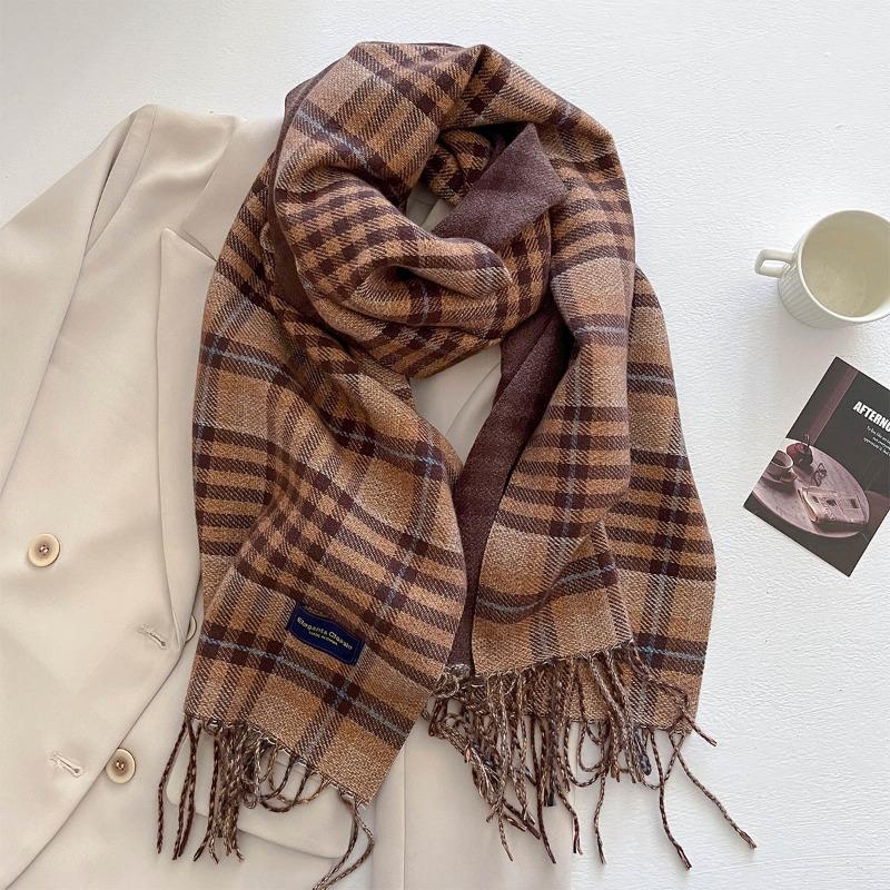 Осень и зима новый универсальный шарф женский утолщенный вязаный толстый бахромчатый теплый шарф имитация кашемира шаль