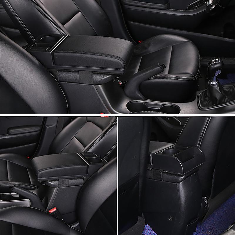 Universal Car Armrest Pad Cup Holder Black Leather Car Armrest Heightening Pad With USB Charging Cable Car Interior Accessories