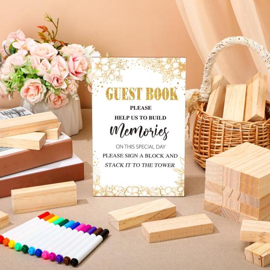 1 Набор Альтернатива свадебной книге пожеланий Деревянный блок с прозрачной акриловой коробкой Ручки Знак Свадьба Свадебный душ Вечеринка Украшение для приема