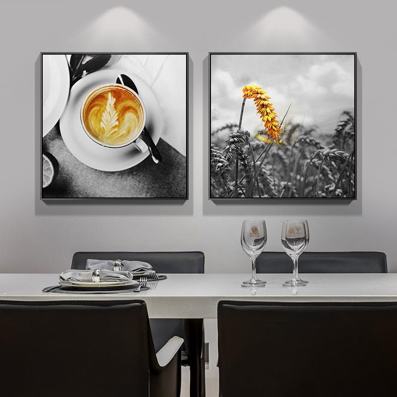 Холст Картина Золотая пшеничная кофейная чашка Черно-белые пейзажные постеры и принты Настенное искусство для кухни Кафе Ресторан Декор