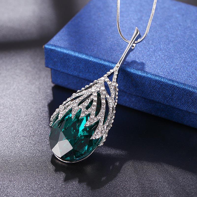 Женское колье с кристаллами в форме капли воды, свитер, цепочка, ювелирные изделия, аксессуары для одежды