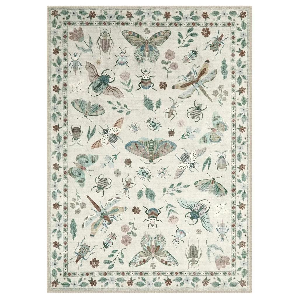 Elegant Botanical Insect Print Rug for Modern Living Room, Bedroom and Kitchen Dining Non-Slip Decor Washroom Floor Mat Alfombra