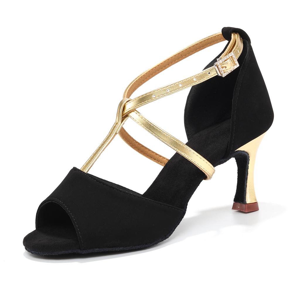 Кожаные Женские Туфли для Современного Танца с Открытым Носком Туфли для Латиноамериканских Танцев Женские Вечерние Бальные Стандартные Туфли на Каблуке 7 см