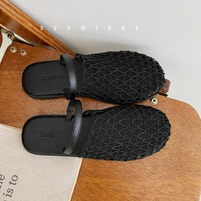 Тапочки с дизайном в виде рыболовной сети женские 25 летняя одежда новые полые головки мешковины мягкое дно плоское дно слово с классными тапочками