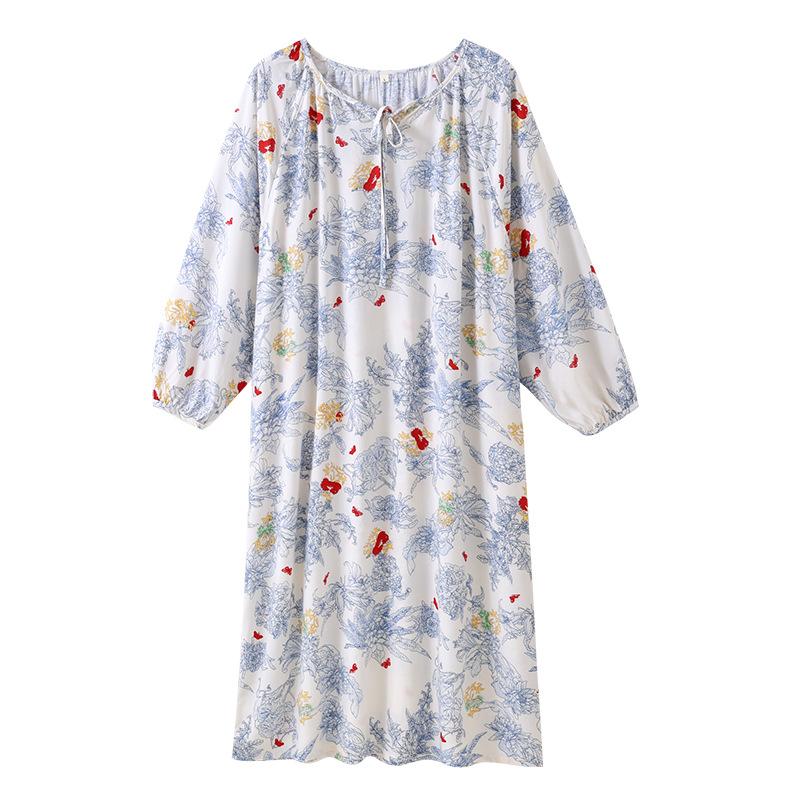 Летняя ночная рубашка с длинными рукавами, женская ночная рубашка в стиле бохо, пляжная ночная рубашка, длинная юбка, большой размер, свободная домашняя одежда