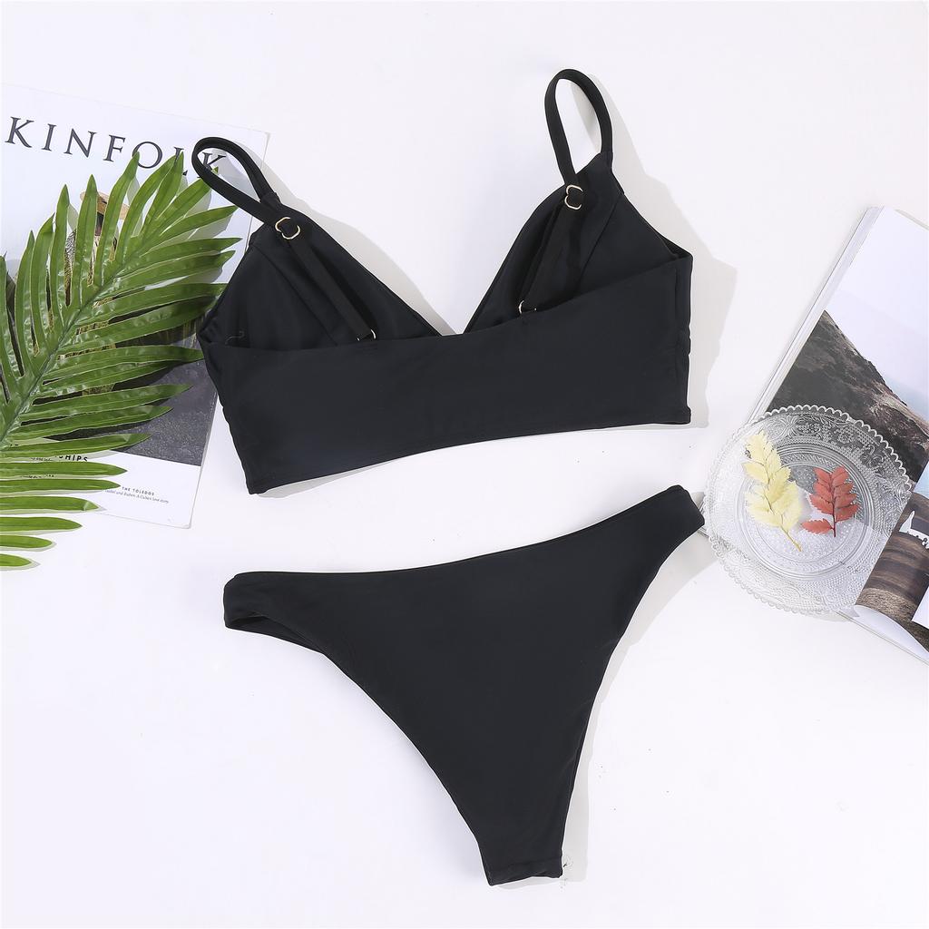 Женский сексуальный однотонный комплект бикини с пуш-ап и высоким вырезом, купальник из двух частей
