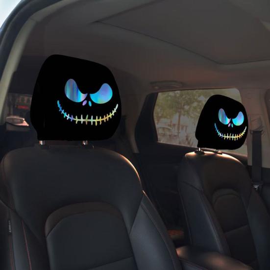 Skull Car Headrest Covers Spooky Print Auto Seat Head Rest