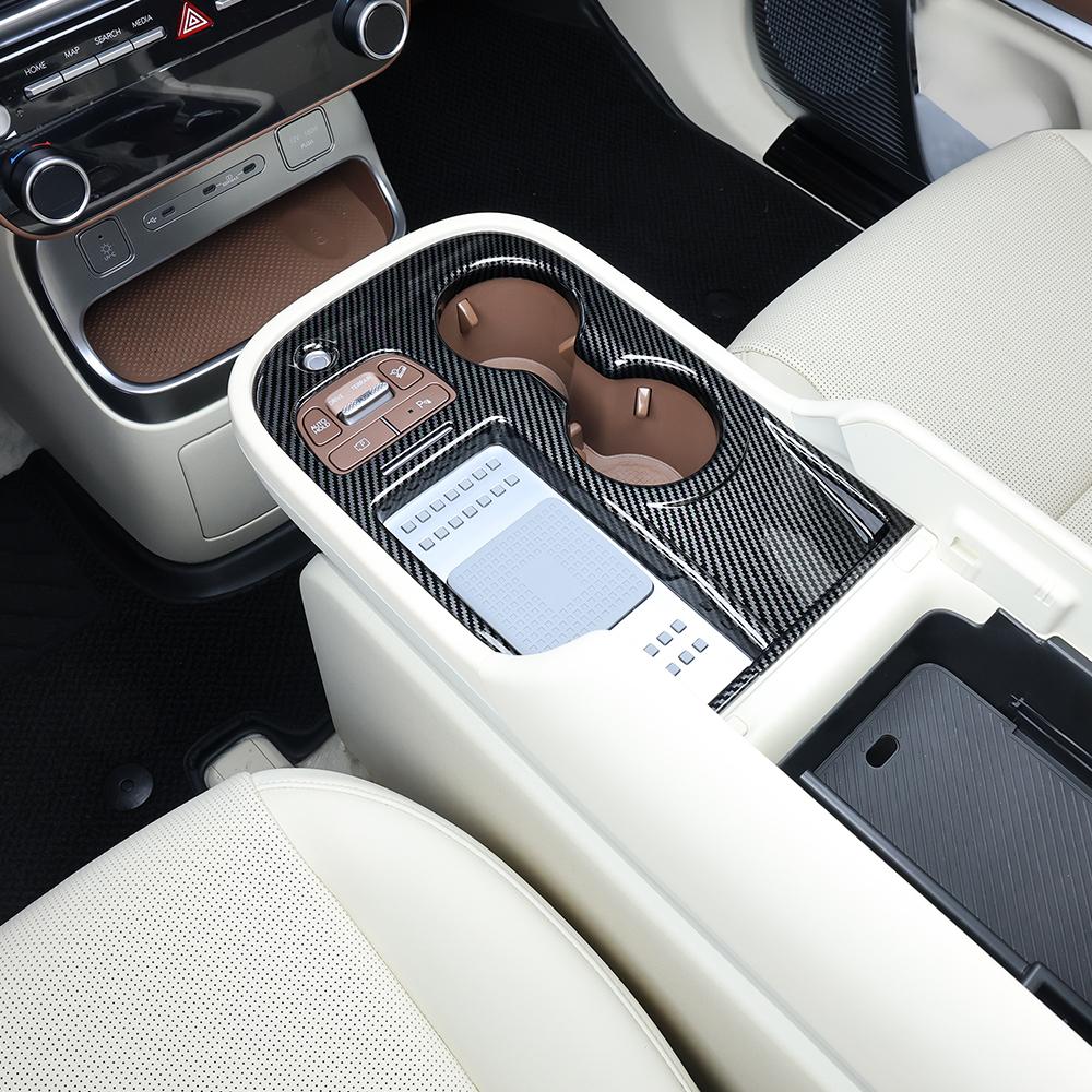 Carbon Fiber Wood Grain Style Central Gear Box Shift Panel Console Cover Trim For Hyundai IONIQ 9 Accessories LHD