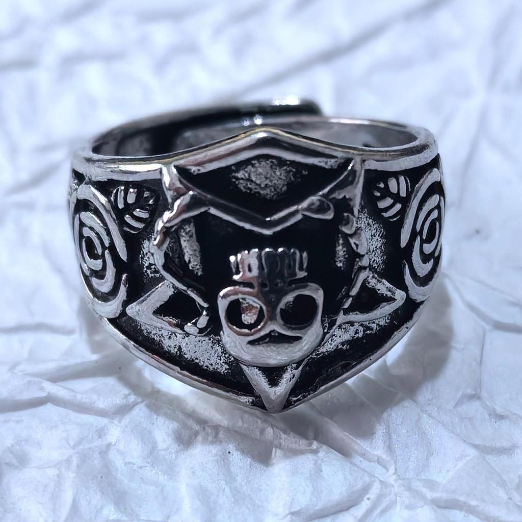 Преувеличенное ретро тайское серебряное кольцо-череп - Регулируемое открытое мужское кольцо