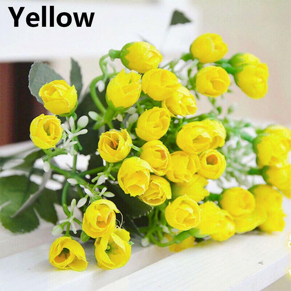 Handmade DIY Craft Silk Bunch Wedding Decoration Small Bud Rose Bridal Bouquet Artificial Flowers