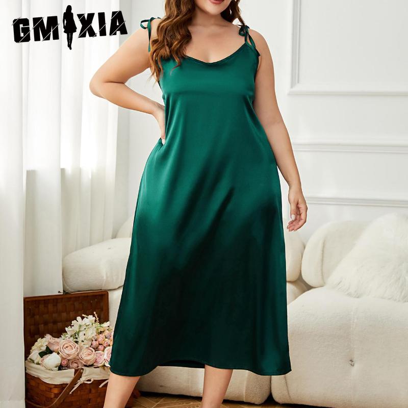 GMXIA Летняя ночная сорочка на бретелях из ледяного шелка для женщин, имитация шелка, большой размер, одежда для сна