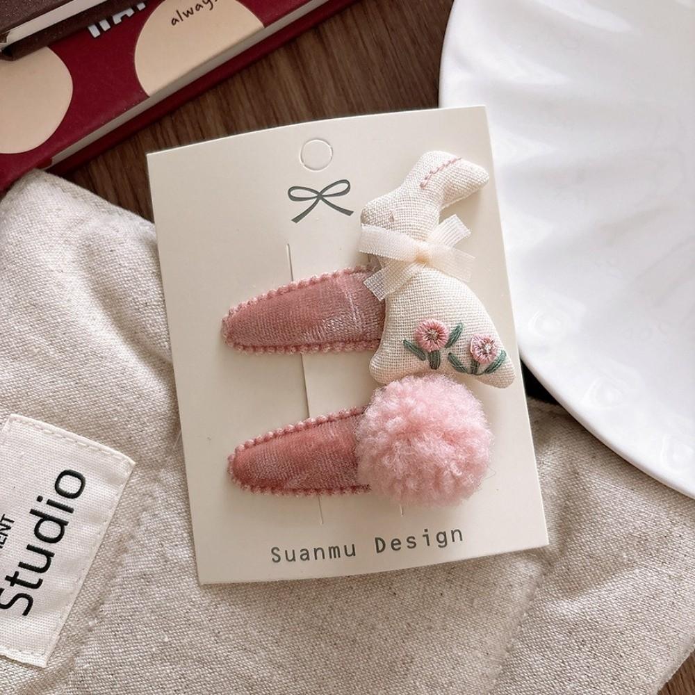 Cartoon Rabbit Side BB Clips Pink Hair Ties Cute Velvet Hair Clips Set for Girls