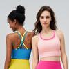 Women's Color Blocked Shockproof Sports Bra One Piece Summer Yoga Running Fitness Cross Back Vest