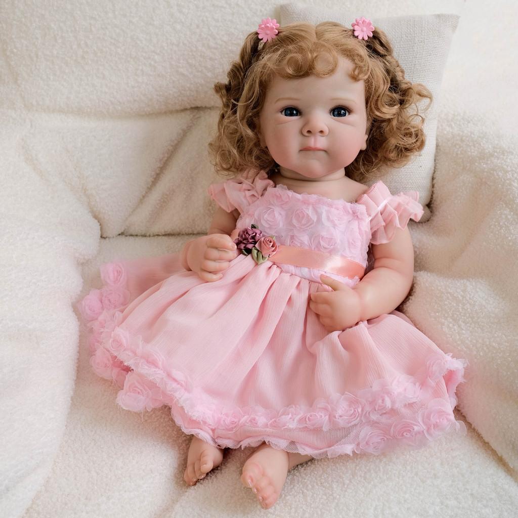 18 Inch Reborn Baby Doll Silicone With Floral Tulle Outfit For Gift And Decor