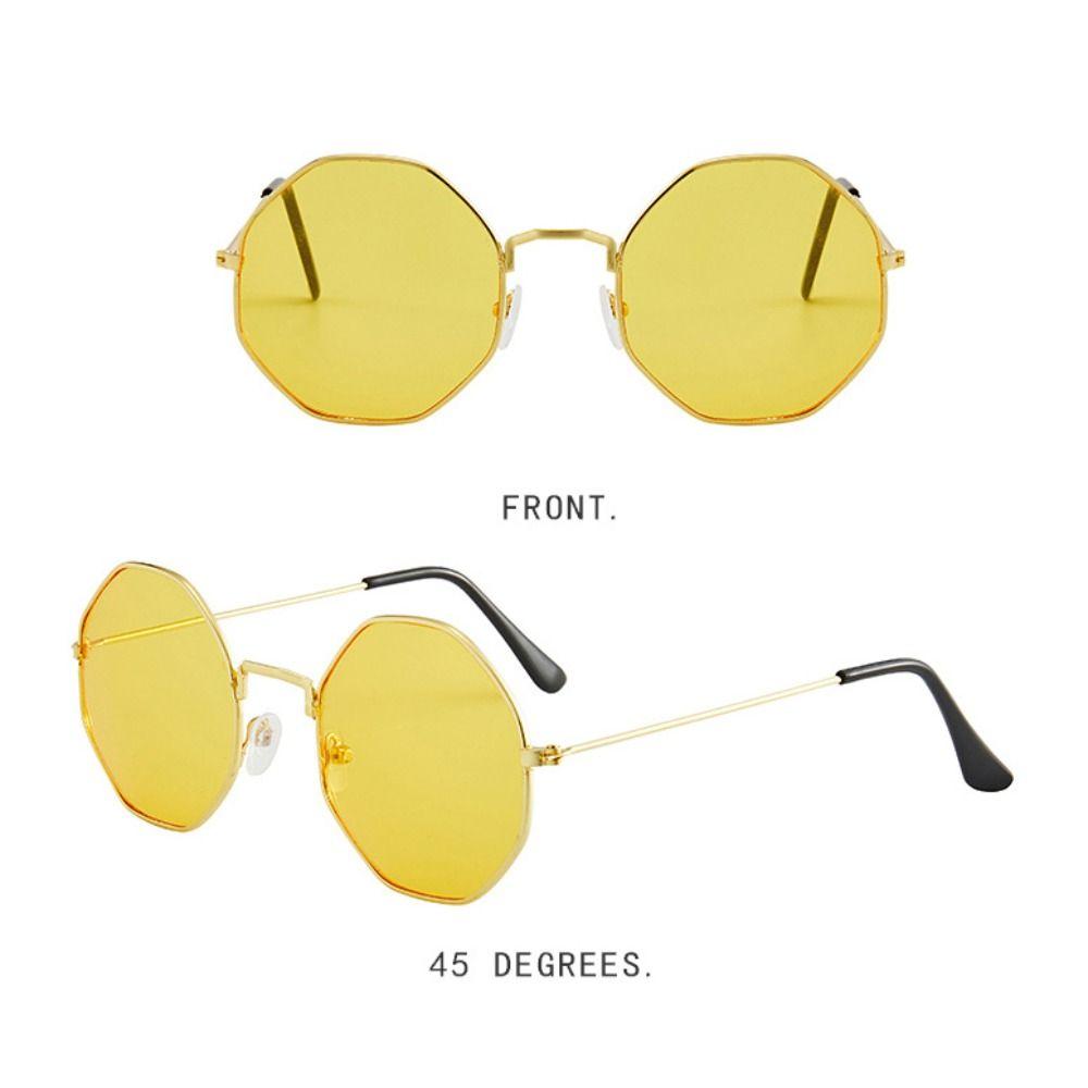 Sun-Protective Round Sunglasses Polygonal Shape Black Shades Glasses Fashion Eyewear for Women Man