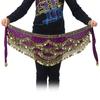 Belly Dancing Hip Scarf Wrap Skirt  Waist Belt with Artificial Coin Tassel Dark Purple