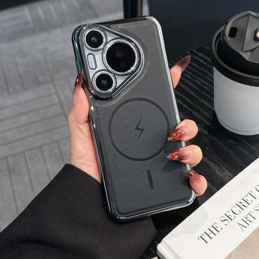 Для Huawei Pura 70 / 70 Pro / 70 Ultra гальванизированный чехол для телефона, дизайн с поверхностью под кожу, магнитная беспроводная зарядка