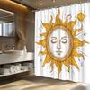 1pc Celestial Sun & Moon Shower Curtain - Feminine Art, Wavy Rays & Warm Yellow,  All-Season Decor