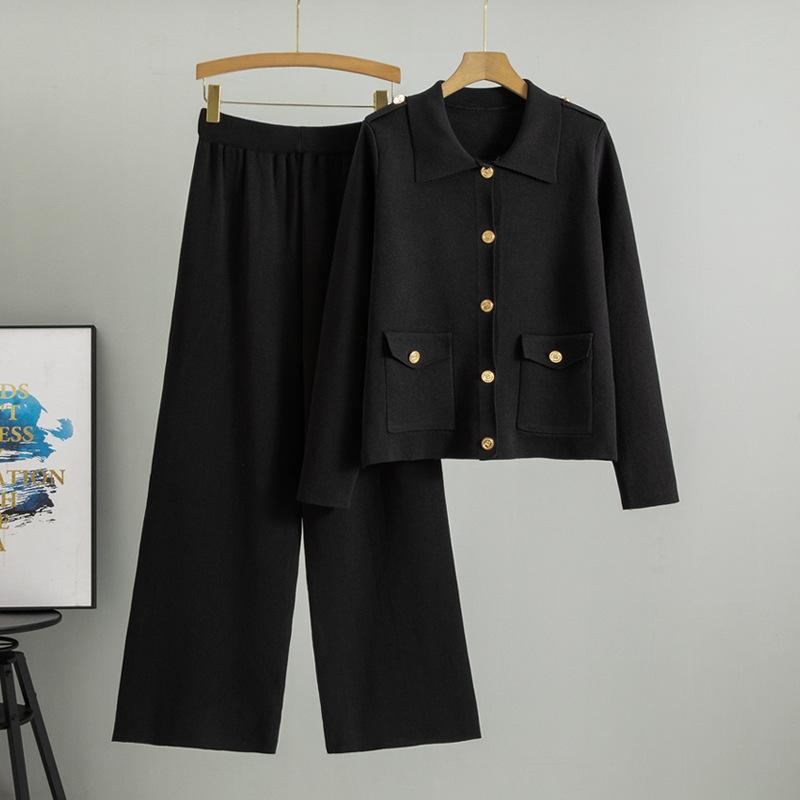 Плюс Размер Женский Весенний Свободный Модный Повседневный Трикотажный Свитер Кардиган Комплект Из Двух Частей