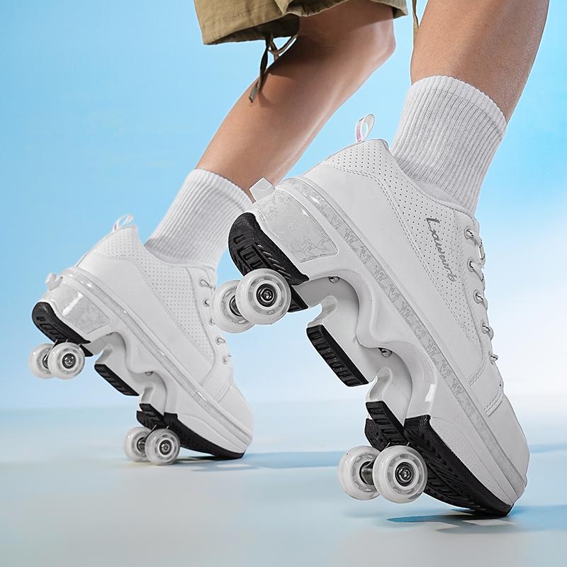 Boys Wheels Sneakers with On Double Wheels Girl Roller Sneakers Roller Shoes Deformation Shoes Roller Skate Shoes