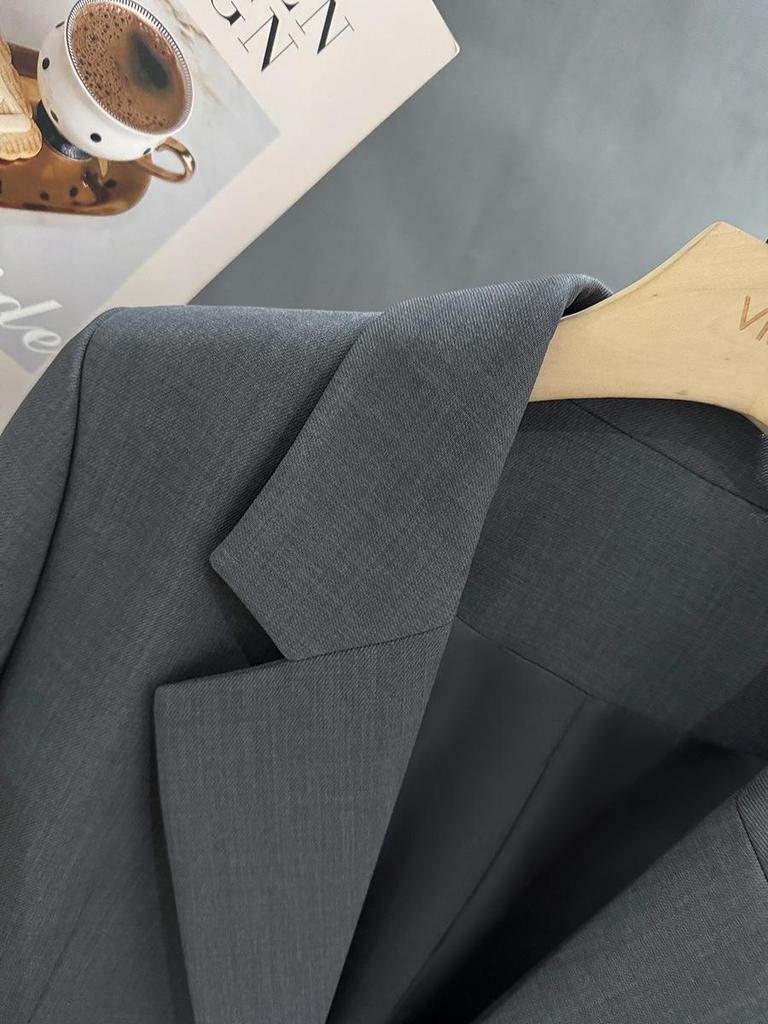 Серый женский пиджак высокого качества с кружевными манжетами, весна/осень 2025, стиль интернет-знаменитости