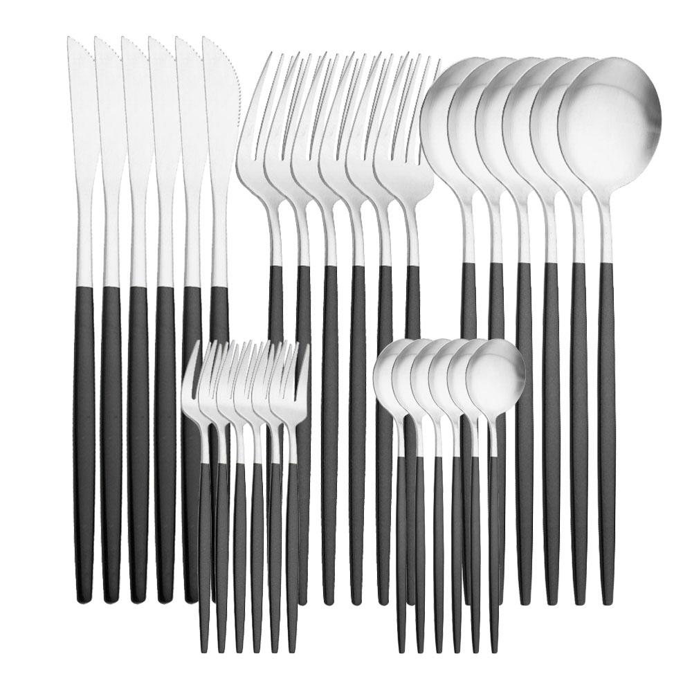 30 шт. черная матовая посуда из нержавеющей стали, нож, вилка для фруктов, ложка, столовые приборы, набор столовых приборов, набор кухонных столовых приборов, сервис на 6 персон