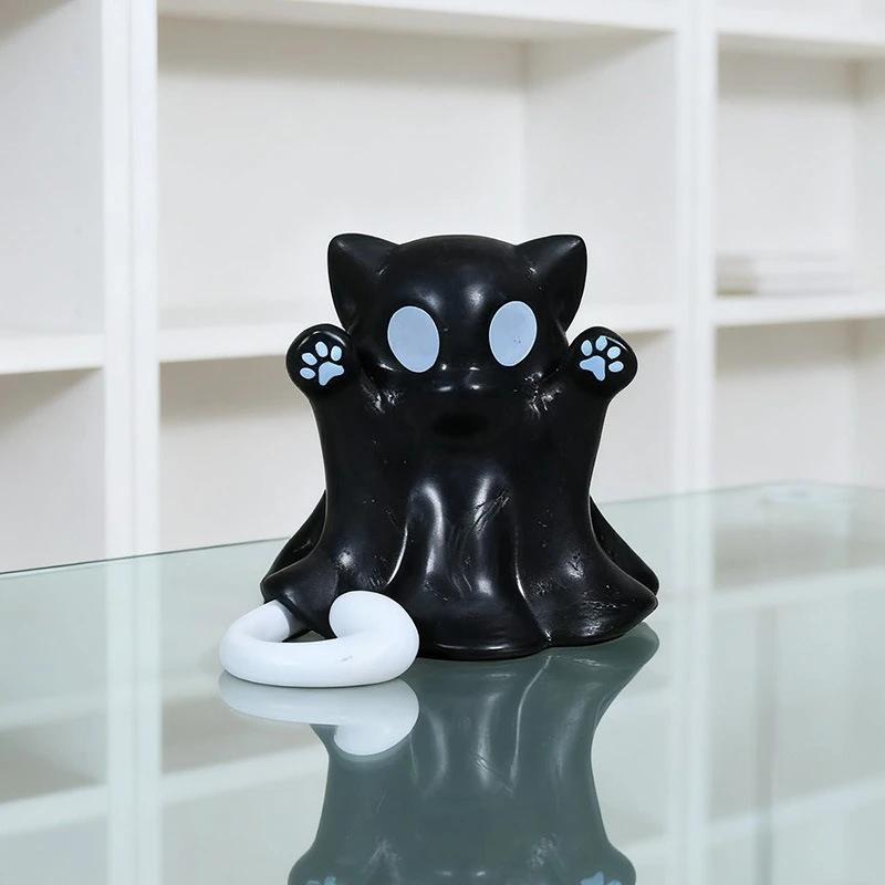 Cutes Mini Cat Ghost Figurine Spooky Resin Ghost Statue Cute Ghost Ornaments Perfect For Indoor & Porch Halloween Decor Tabletop