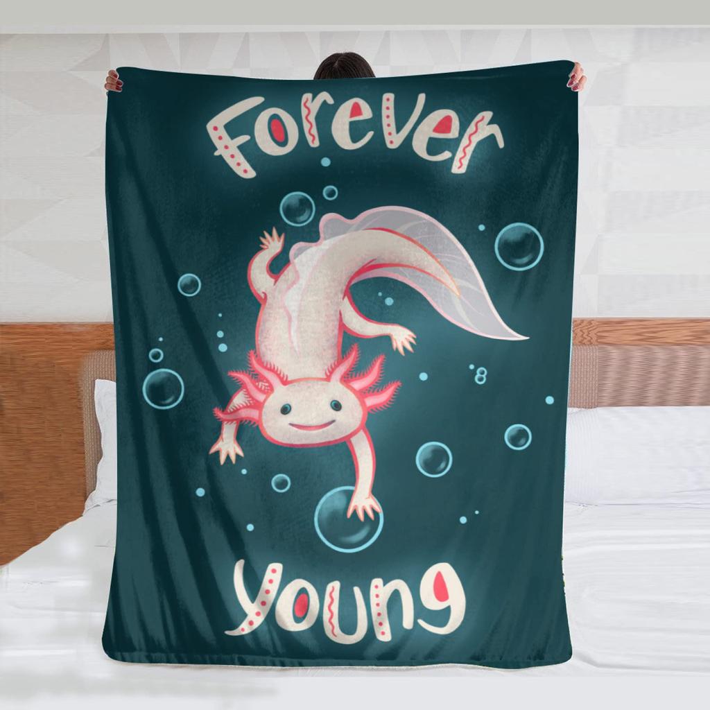 Cartoon Axolotl Blanket Kawaii Ocean Animal Throw Blankets for All Season Seaweed Aquarium Soft Flannel Sofa Blanket for Kids