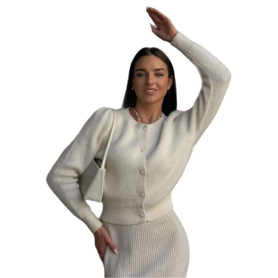 Кардиганы для женщин осенние с длинным рукавом вязаные на пуговицах с открытой передней частью повседневная верхняя одежда пальто женские пушистые с круглым вырезом объемные кардиганы свитера куртки