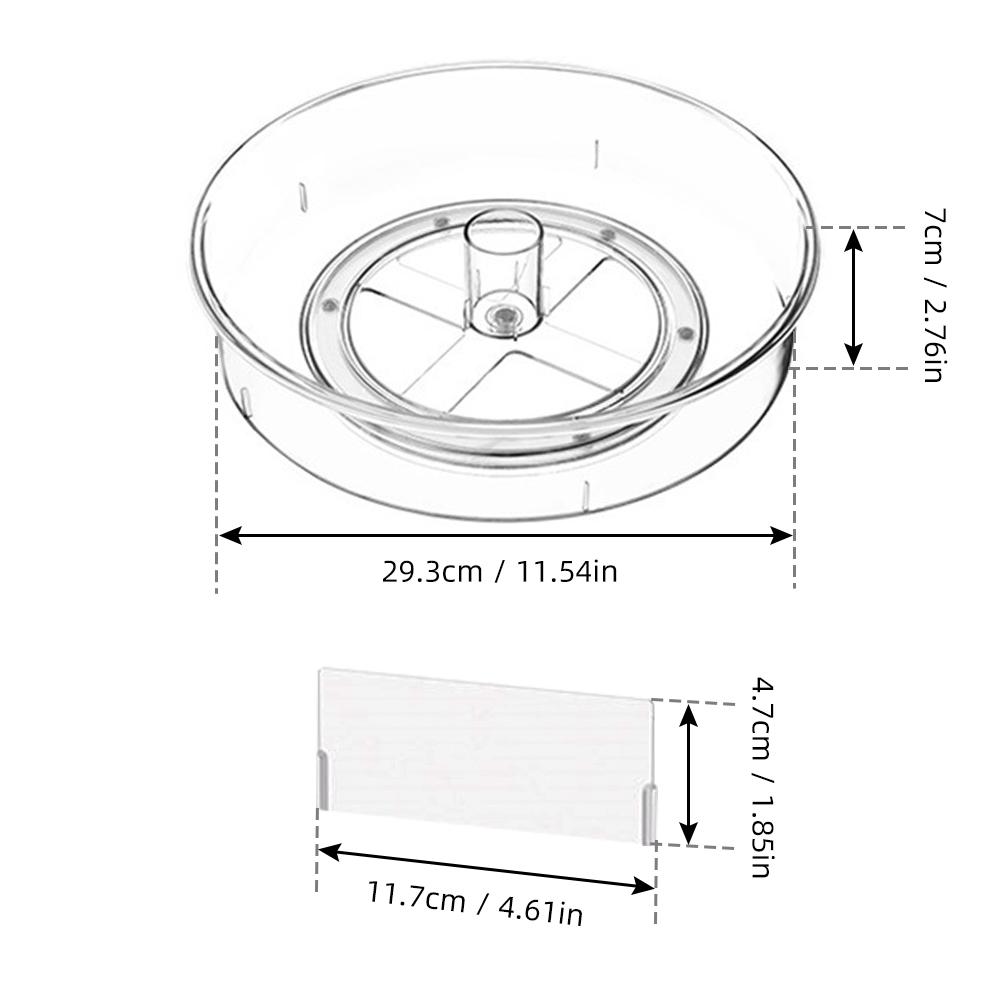 Transparent Storage Turntable with Removable Partitions PET Clear Rotating Turntable Organizing and Storage Boxes for Cabinets Pantry Refrigerator