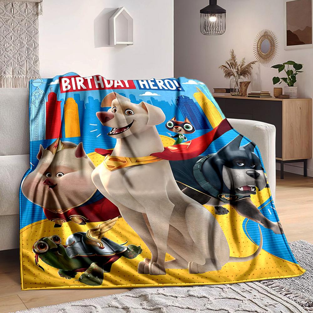 1pc DC League of Super Pets Flannel Throw Blanket Lightweight Soft Warm All Season Blanket for Sofa, Bed, Travel,L1028020