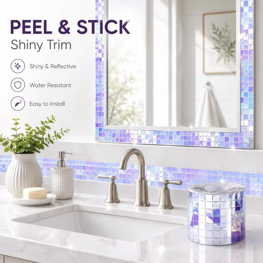 4x100cm Self Adhesive Mosaic Stickers Reflective Mirror Surface Glass Tile Strip Home Decoration