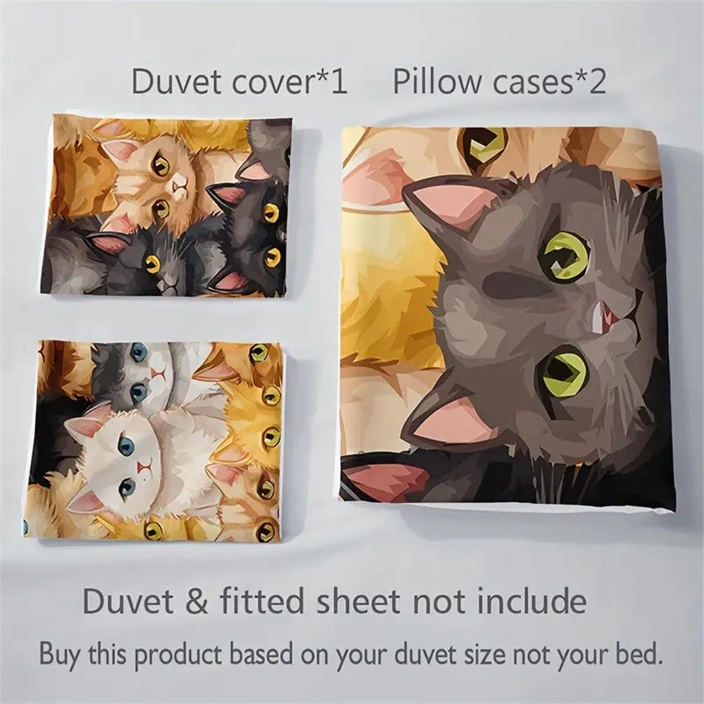 Комплект постельного белья с милым мультяшным котенком на все сезоны, мягкий, удобный и дышащий пододеяльник 1*пододеяльник + 2*наволочки