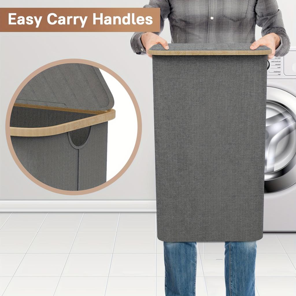 100L Large Laundry Hamper with Handles and Lid, Collapsible Clothes Hamper with Removeable Mesh Bag, Mesh Washable Laundry Bags