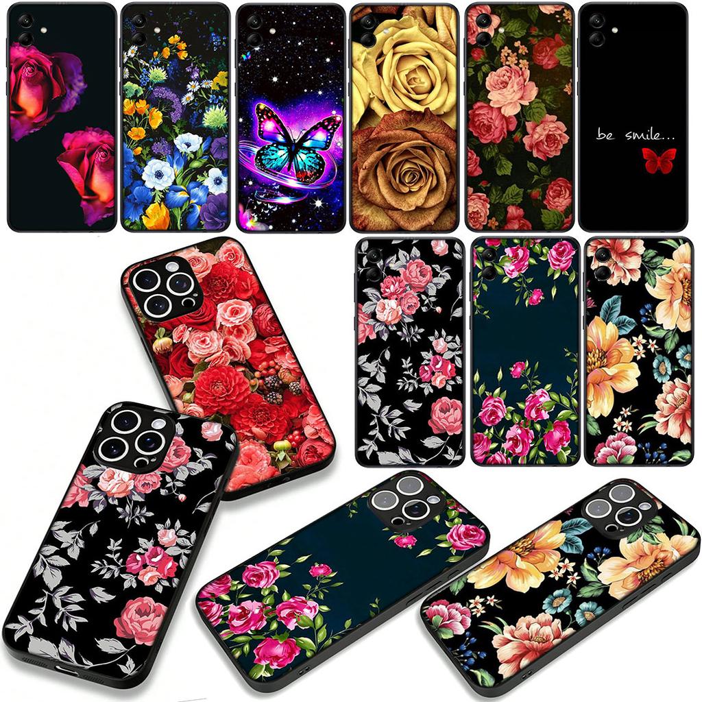 Butterfly Rose Flower Red Phone Case for Samsung Galaxy A55 A54 A25 A36 A17 A26 A35 A33 A34 A14 A37 S8 S9 S20 S21 FE S10 Plus
