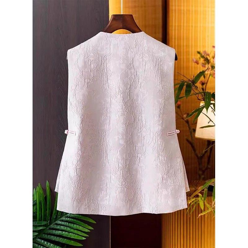 Vintage Style Jacquard Vest Sleeveless Retro Buckle Embroidered Backless Short Waistcoat for Women Casual Streetwear Party Layering Outfit Retro