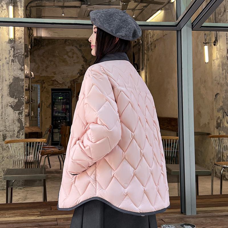Winter New Versatile Cotton-padded Clothes Fashionable Loose Cotton-padded Jackets Lapel Women's Rhombus Jacket
