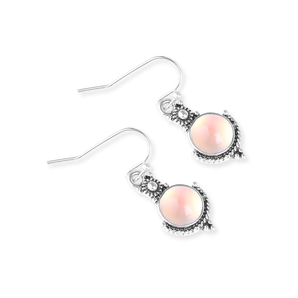 Fashion Vintage Birthday Gift Dangle Earring Rainbow Moonstone Ear Studs Silver Plated