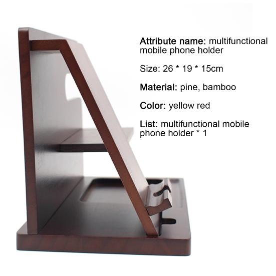 Phone Holder Stable Multifunctional Wooden Phone Organizer Key Wallet Watch Storage Shelf for Bedside Table