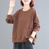 Women's Spring and Autumn Large Size Cotton Sweatshirt Solid Color Round Neck Loose Pullover Top