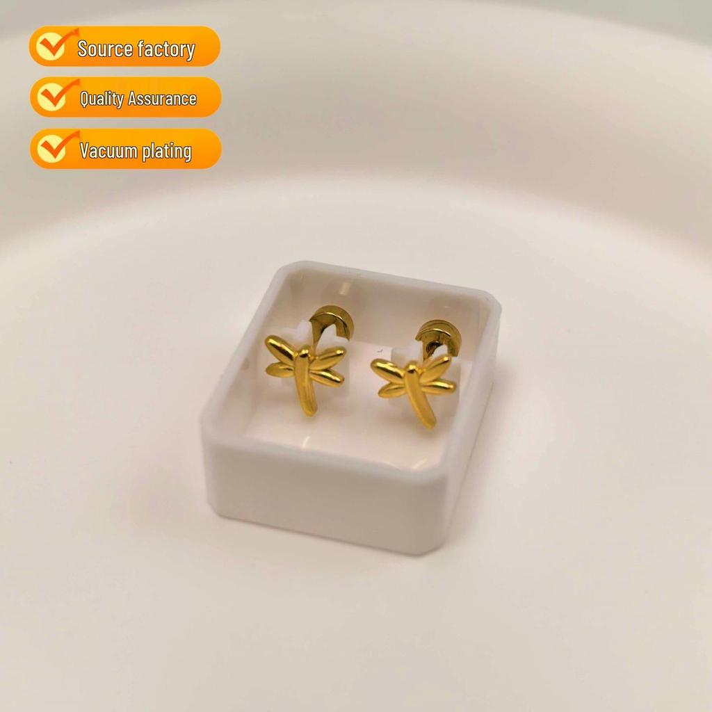 Мультяшные серьги-пусеты в виде стрекозы: Универсальный кафф для уха из титановой стали с дизайном животного-насекомого для девочек.