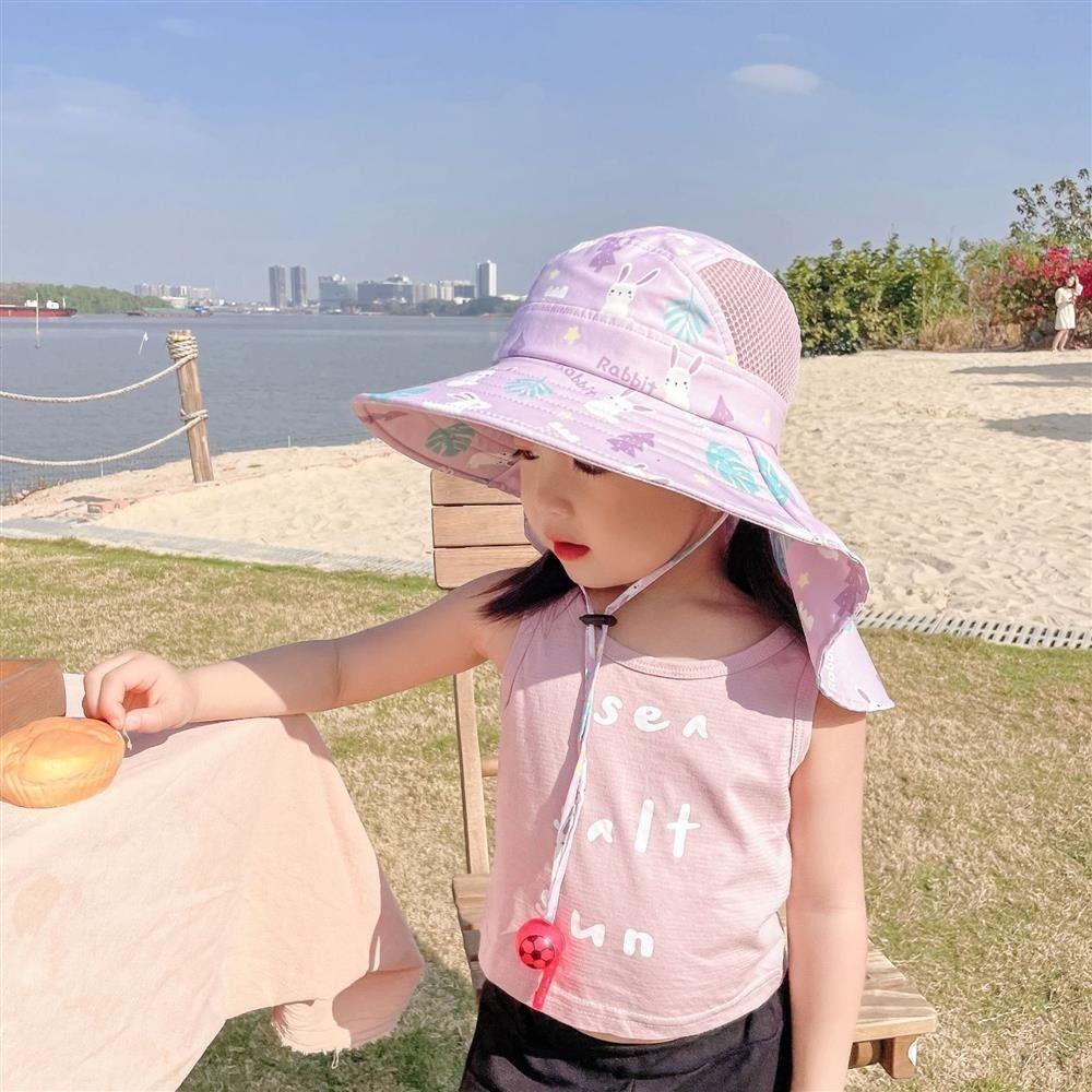 With Whistle Summer Baby Hat Neck Ear Cover Kids Beach Caps Outdoor Sports