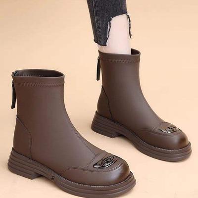 Натуральная мягкая кожа толстый каблук короткие ботинки женские 2025 осень и зима новые ботинки Мартин зарубежные мягкая подошва тонкие ботинки толстая подошва бархатные хлопковые туфли