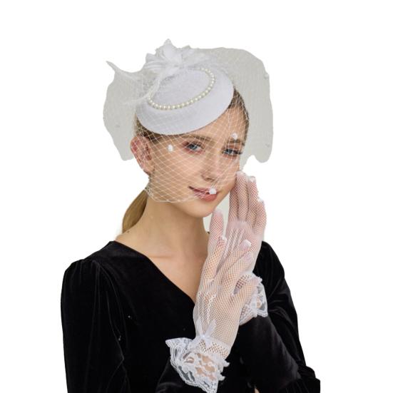Top Hat Hair Accessories Faux Pearls Feather Flower Veil Decor Dance Headdress Fascinator Headpiece Fashion Accessory